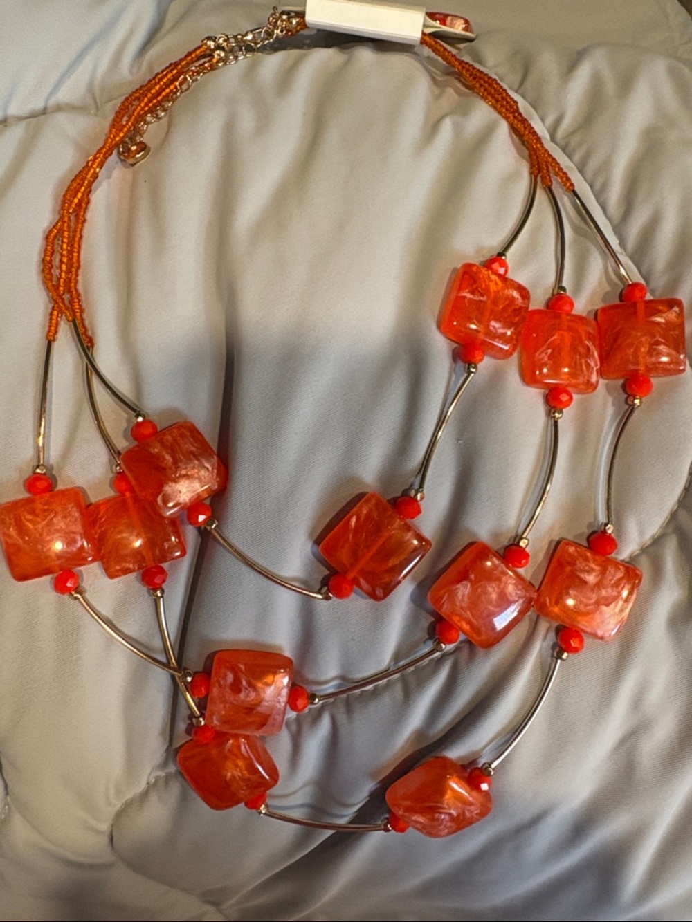 Cato Orange Multi-Strand Resin Cube Necklace